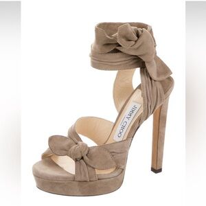 Jimmy Choo Beige Suede Heels with Bow Detail